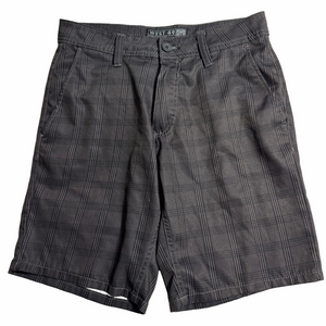 West 49 Black Gray Plaid Men Size 28 Hybrid Board Shorts Button Zipper Fly